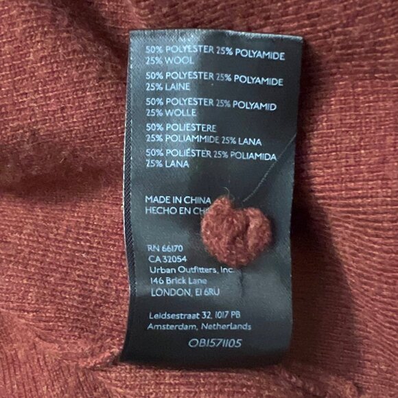 Anthropologie One Shoulder Rust Tie Waist Wool Blend Sweater Dress Size Large - Picture 11 of 11